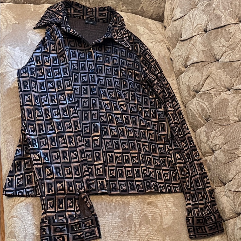 Designer Geometric Print Blouse - Black and Brown
